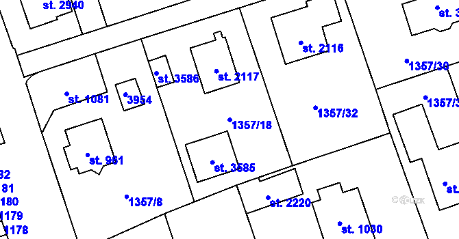 Parcela st. 1357/18 v KÚ Vrchlabí, Katastrální mapa