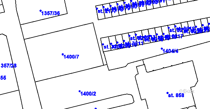Parcela st. 1400/8 v KÚ Vrchlabí, Katastrální mapa