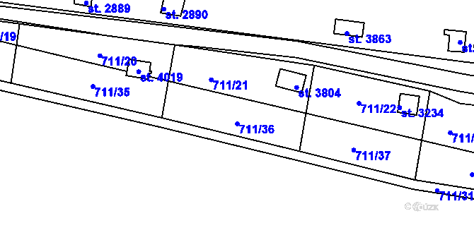 Parcela st. 711/36 v KÚ Vrchlabí, Katastrální mapa