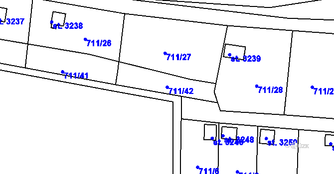 Parcela st. 711/42 v KÚ Vrchlabí, Katastrální mapa