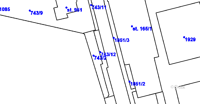 Parcela st. 743/12 v KÚ Vrchlabí, Katastrální mapa