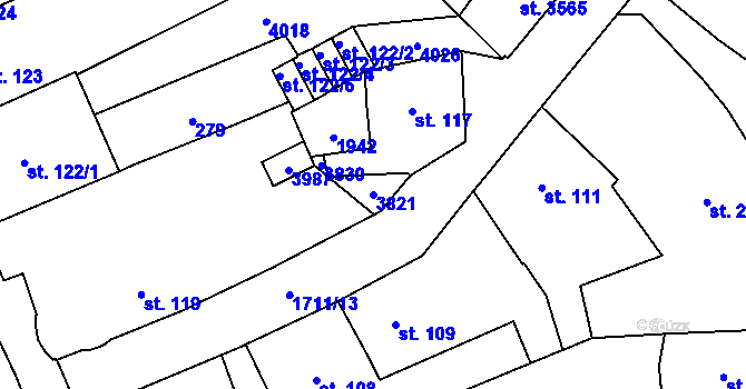 Parcela st. 3821 v KÚ Vrchlabí, Katastrální mapa