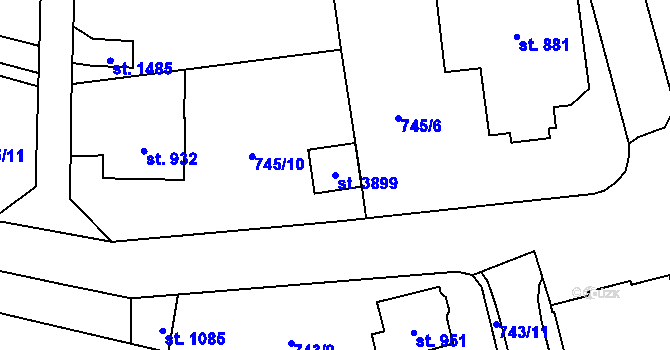Parcela st. 3899 v KÚ Vrchlabí, Katastrální mapa