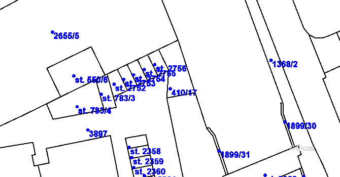 Parcela st. 410/17 v KÚ Vrchlabí, Katastrální mapa