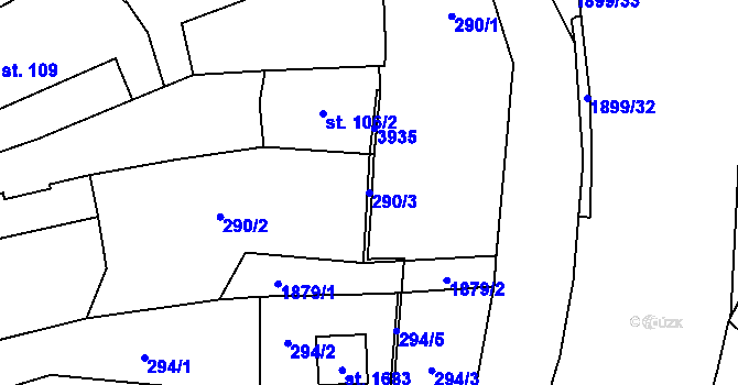 Parcela st. 290/3 v KÚ Vrchlabí, Katastrální mapa