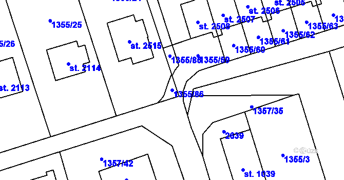 Parcela st. 1355/86 v KÚ Vrchlabí, Katastrální mapa