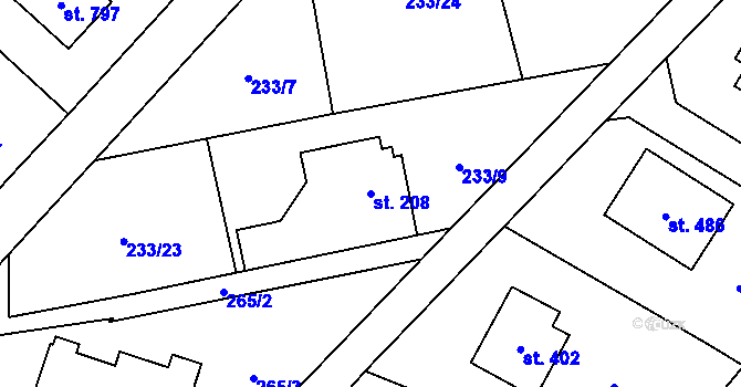 Parcela st. 208 v KÚ Podhůří-Harta, Katastrální mapa