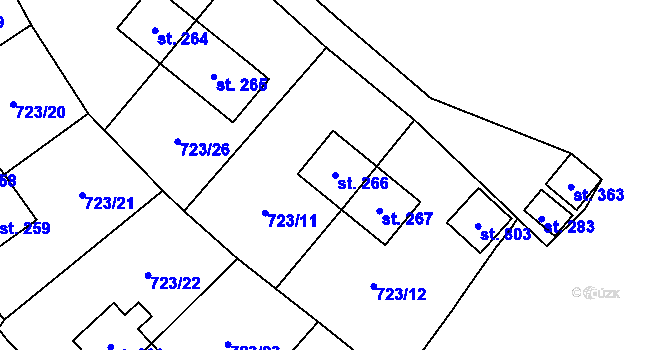 Parcela st. 266 v KÚ Podhůří-Harta, Katastrální mapa
