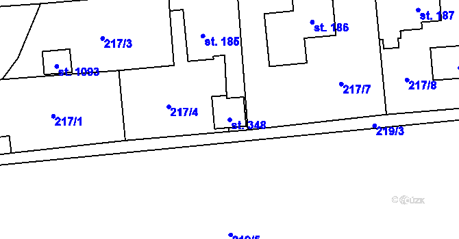 Parcela st. 348 v KÚ Podhůří-Harta, Katastrální mapa