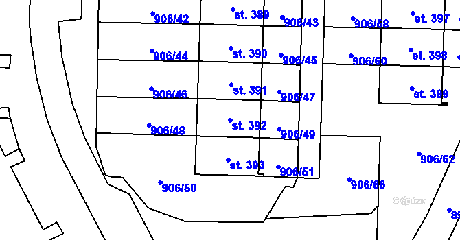 Parcela st. 392 v KÚ Podhůří-Harta, Katastrální mapa