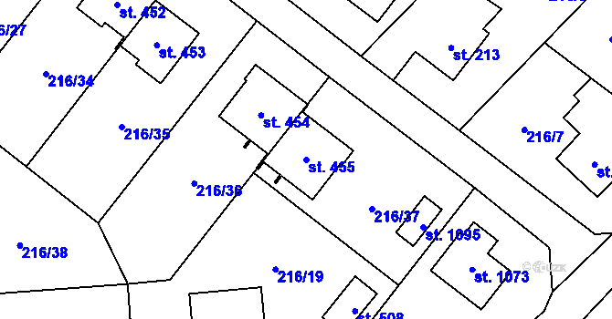 Parcela st. 455 v KÚ Podhůří-Harta, Katastrální mapa