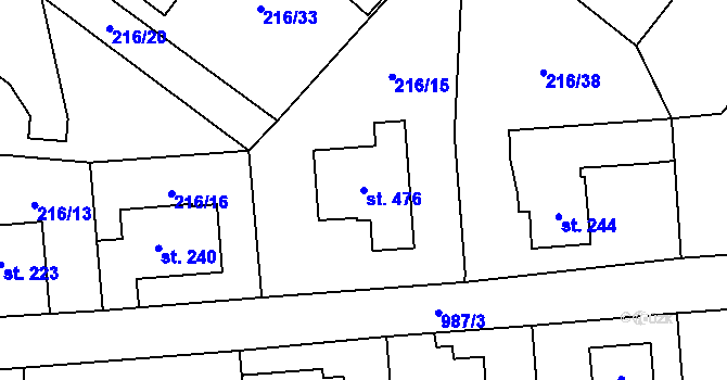 Parcela st. 476 v KÚ Podhůří-Harta, Katastrální mapa