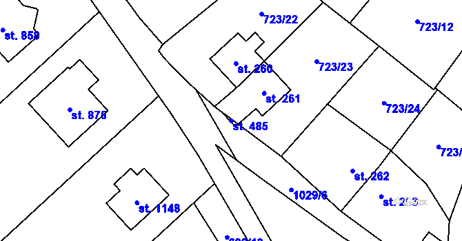 Parcela st. 485 v KÚ Podhůří-Harta, Katastrální mapa