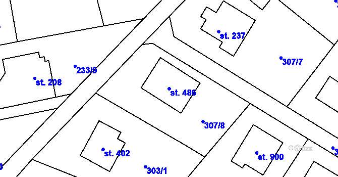 Parcela st. 486 v KÚ Podhůří-Harta, Katastrální mapa