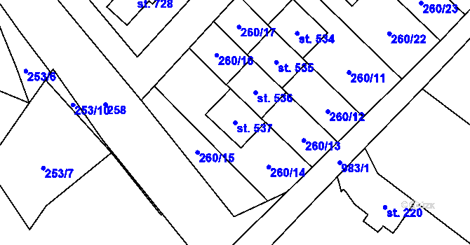 Parcela st. 537 v KÚ Podhůří-Harta, Katastrální mapa