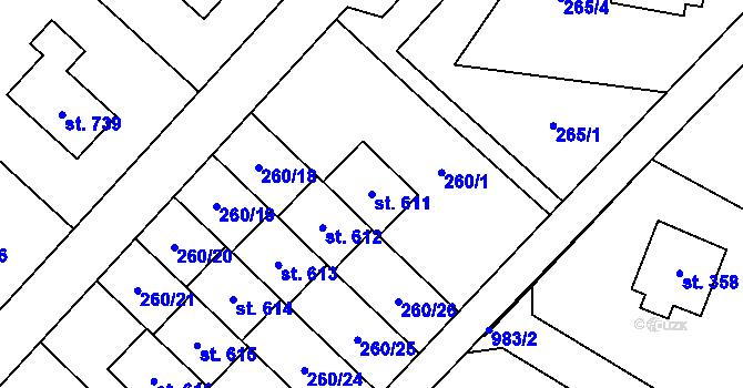 Parcela st. 611 v KÚ Podhůří-Harta, Katastrální mapa