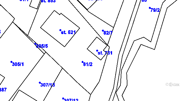 Parcela st. 731 v KÚ Podhůří-Harta, Katastrální mapa