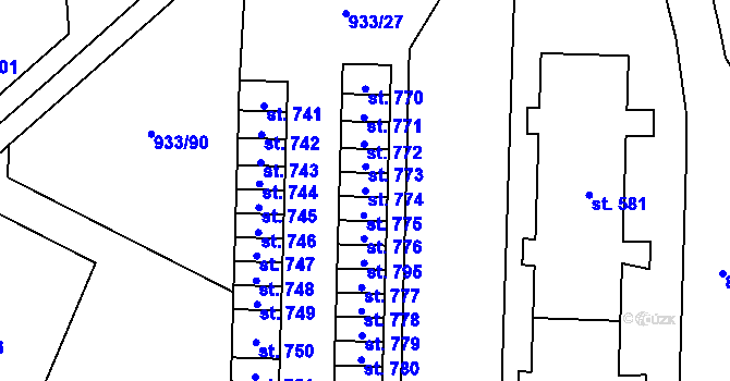 Parcela st. 774 v KÚ Podhůří-Harta, Katastrální mapa