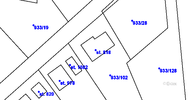 Parcela st. 818 v KÚ Podhůří-Harta, Katastrální mapa