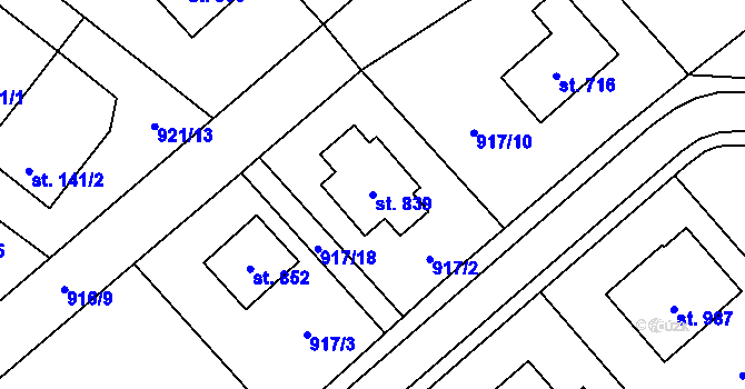 Parcela st. 839 v KÚ Podhůří-Harta, Katastrální mapa