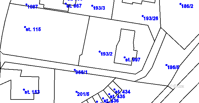 Parcela st. 193/2 v KÚ Podhůří-Harta, Katastrální mapa