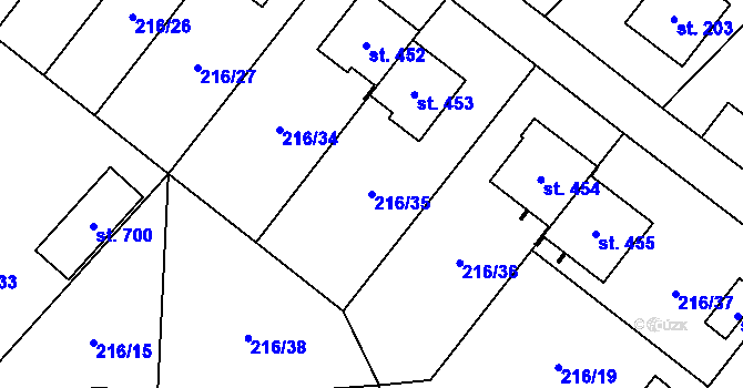 Parcela st. 216/35 v KÚ Podhůří-Harta, Katastrální mapa