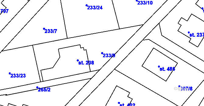 Parcela st. 233/9 v KÚ Podhůří-Harta, Katastrální mapa