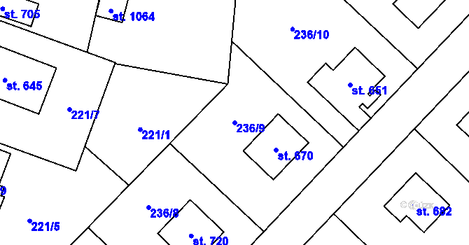 Parcela st. 236/9 v KÚ Podhůří-Harta, Katastrální mapa
