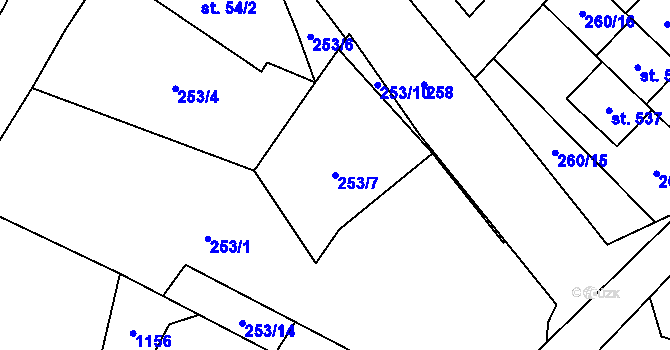 Parcela st. 253/7 v KÚ Podhůří-Harta, Katastrální mapa