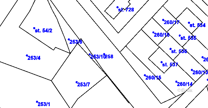 Parcela st. 258 v KÚ Podhůří-Harta, Katastrální mapa