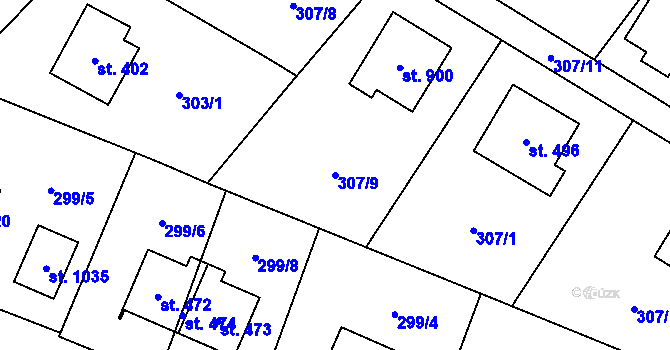 Parcela st. 307/9 v KÚ Podhůří-Harta, Katastrální mapa
