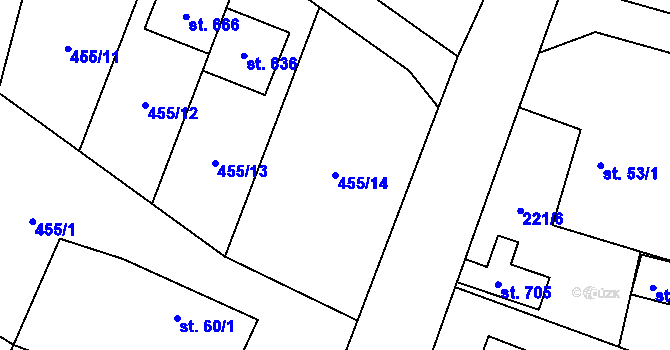 Parcela st. 455/14 v KÚ Podhůří-Harta, Katastrální mapa