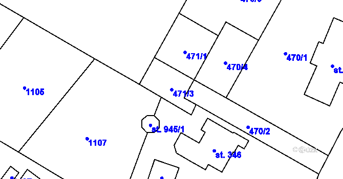 Parcela st. 471/3 v KÚ Podhůří-Harta, Katastrální mapa