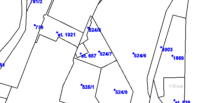 Parcela st. 524/7 v KÚ Podhůří-Harta, Katastrální mapa