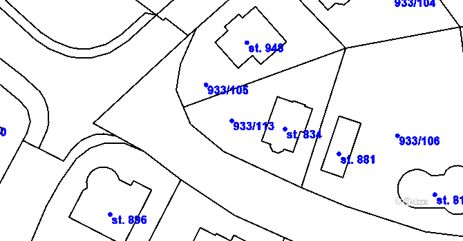 Parcela st. 933/113 v KÚ Podhůří-Harta, Katastrální mapa