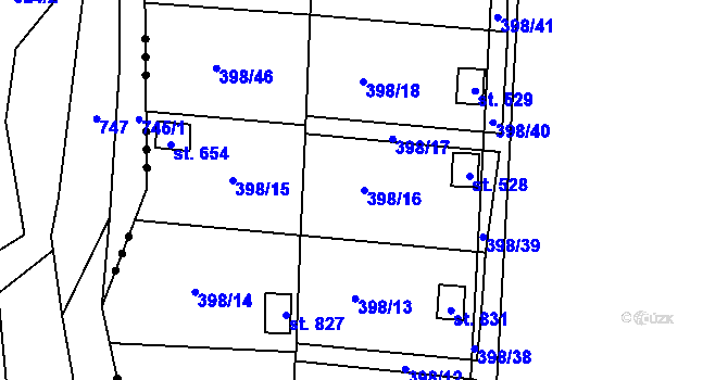 Parcela st. 398/16 v KÚ Podhůří-Harta, Katastrální mapa