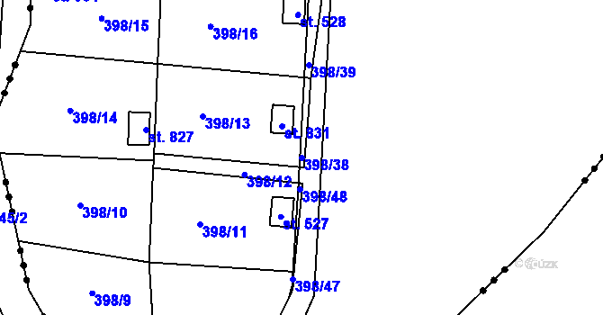 Parcela st. 398/38 v KÚ Podhůří-Harta, Katastrální mapa