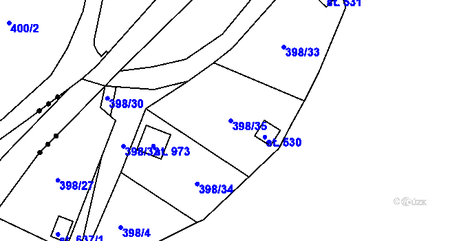 Parcela st. 398/35 v KÚ Podhůří-Harta, Katastrální mapa