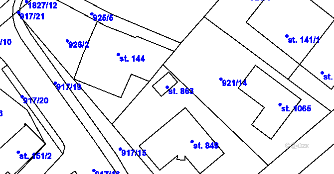 Parcela st. 863 v KÚ Podhůří-Harta, Katastrální mapa