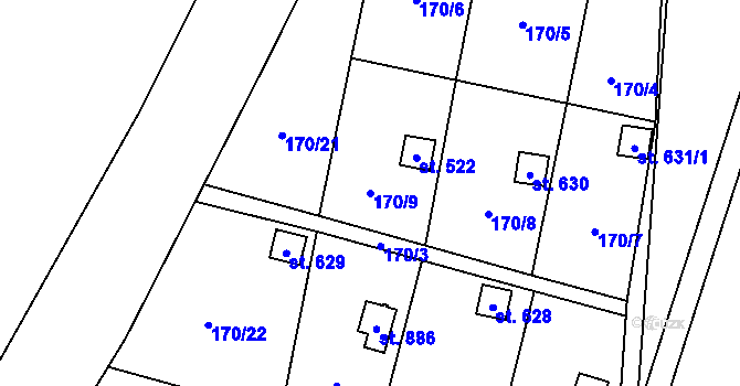 Parcela st. 170/9 v KÚ Podhůří-Harta, Katastrální mapa