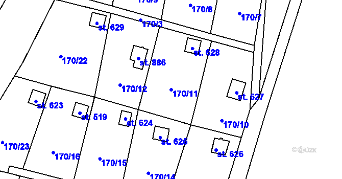 Parcela st. 170/11 v KÚ Podhůří-Harta, Katastrální mapa