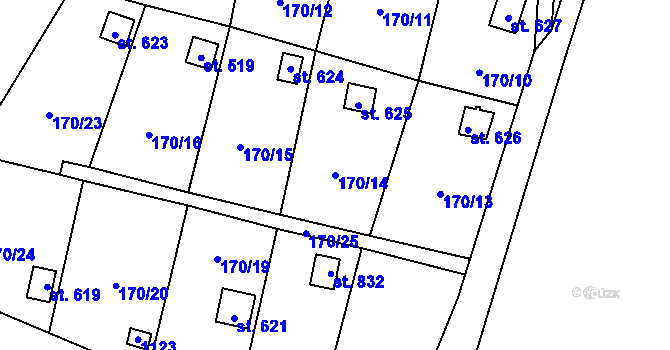 Parcela st. 170/14 v KÚ Podhůří-Harta, Katastrální mapa