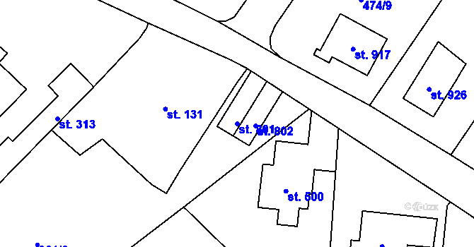 Parcela st. 801 v KÚ Podhůří-Harta, Katastrální mapa