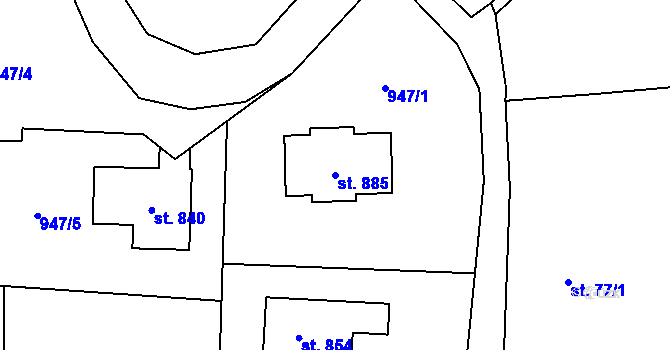 Parcela st. 885 v KÚ Podhůří-Harta, Katastrální mapa