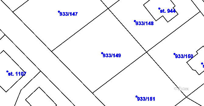 Parcela st. 933/149 v KÚ Podhůří-Harta, Katastrální mapa