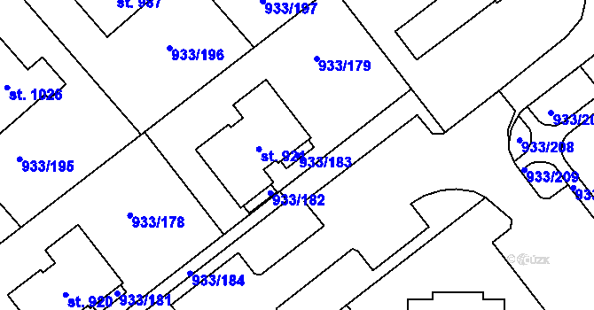 Parcela st. 933/183 v KÚ Podhůří-Harta, Katastrální mapa