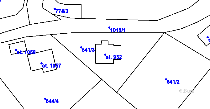 Parcela st. 932 v KÚ Podhůří-Harta, Katastrální mapa
