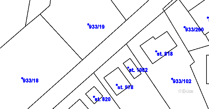 Parcela st. 933/189 v KÚ Podhůří-Harta, Katastrální mapa