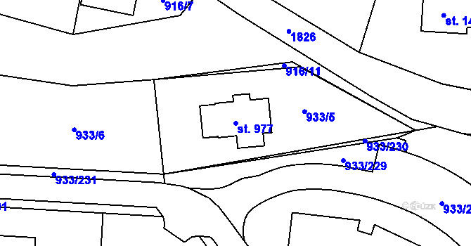 Parcela st. 977 v KÚ Podhůří-Harta, Katastrální mapa