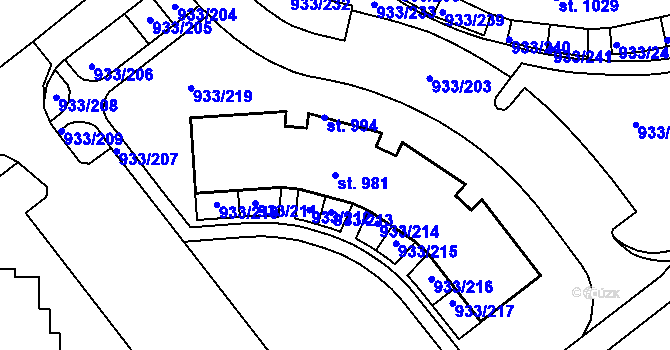 Parcela st. 981 v KÚ Podhůří-Harta, Katastrální mapa